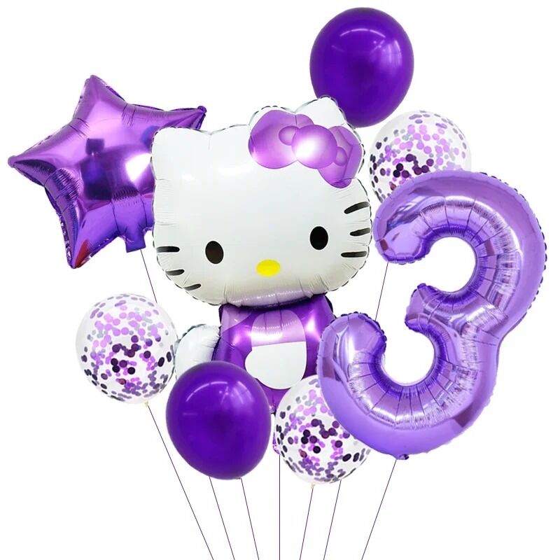 Ballons d'anniversaire Hello Kitty Papillon Mauve 3