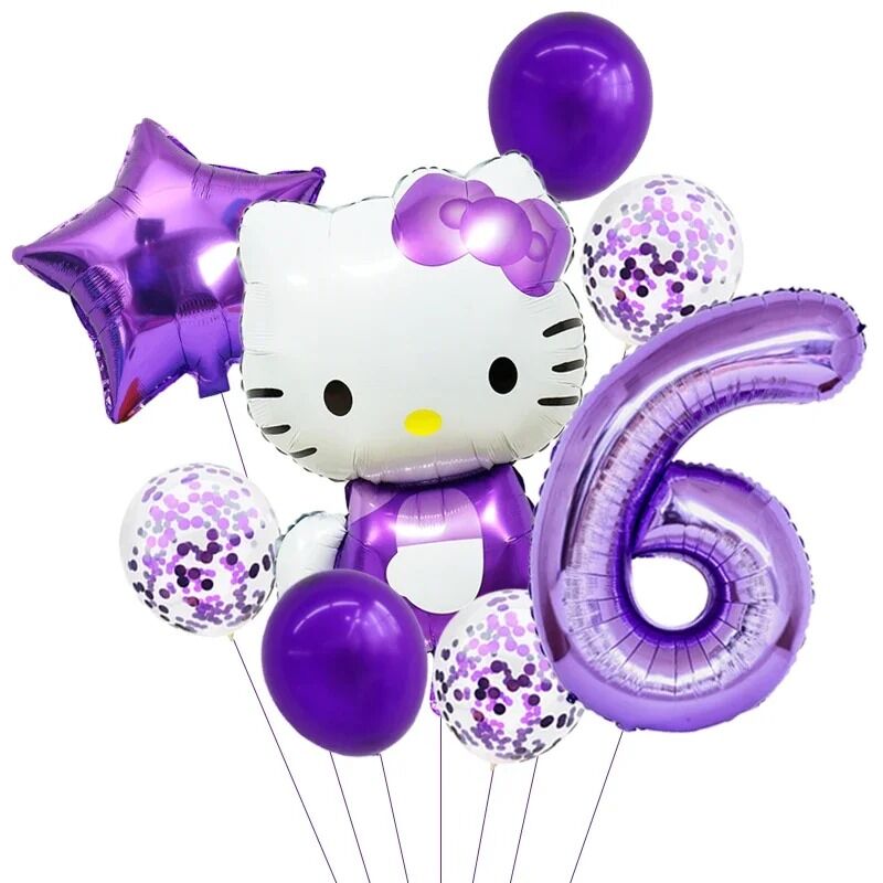 Ballons d'anniversaire Hello Kitty Papillon Mauve 6